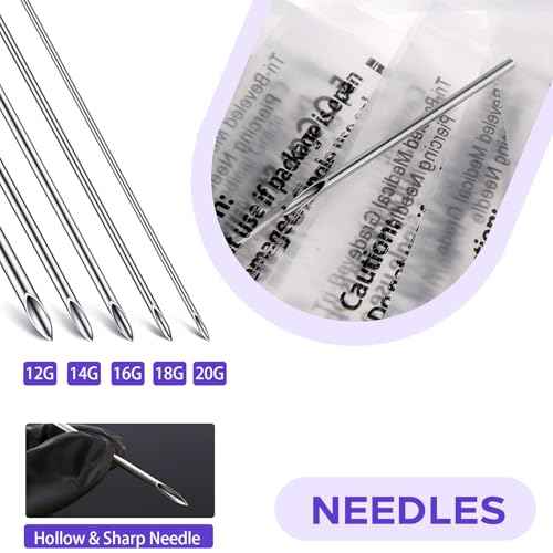 Piercing Kit 44pcs - Usiriy Piercing Needle Kit with 20G 18G 16G 14G 12G Piercing Body Piercing Tool Kit Needles Clamps Kit for Ear Nose Belly Button Tongue Eyebrow Piercing Supplies