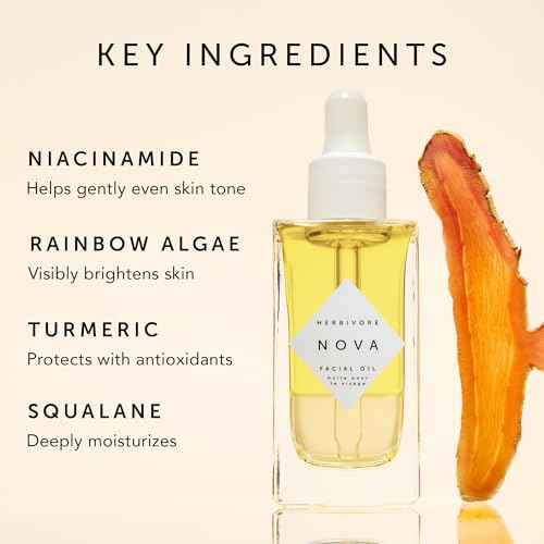 HERBIVORE Nova Facial Oil - Bi-Phase Oil with Tumeric + Niacinamide, Serum and Oil in one, Plant-based, Vegan, Cruelty-free, 50 mL / 1.7 oz