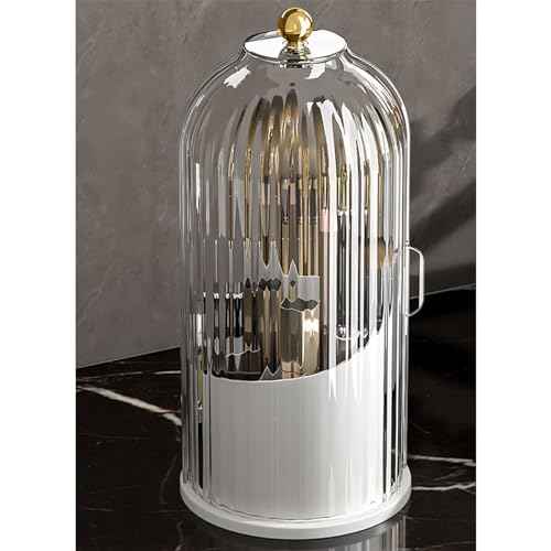 360¡ÆRotating Makeup Brushes holder with Lid£¬Make Up Organizers and Storage for Vanity Countertop or Bedroom Dresser£¨Transparent white£©