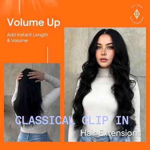 Full Shine Clip in Hair Extensions Black 24 Inch Hair Extensions Clip ins Jet Black Human Hair Clip in Extensions for Long Hair for Women 7 Pcs 120 G