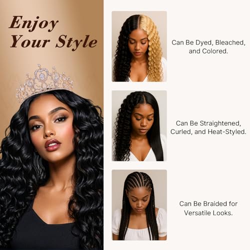 Wequeen 16A Burmese Curly Human Hair Bundles 16 Inch 100% Unprocessed Brazilian Virgin Hair Quick Weave Bundles Human Hair Extensions Real Human Hair, Natural Black
