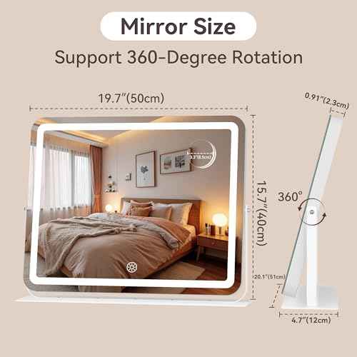 MINISO Vanity Mirror with Lights, 20" x 16" LED Makeup Mirror, Light & Brightness Adjustment, Smart Sensor, 360¡ÆRotation, Aluminum Alloy Metal White Frame, with 10X Magnifying Glass