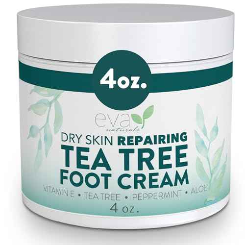 Eva Naturals Tea Tree Foot Cream ? Moisturising Foot Lotion & Balm for Dry, Cracked Heels & Feet with Peppermint, Menthol, Spearmint, Aloe, Sunflower Oil & Geranium ? Cream for Men & Women, 4 Fl Oz