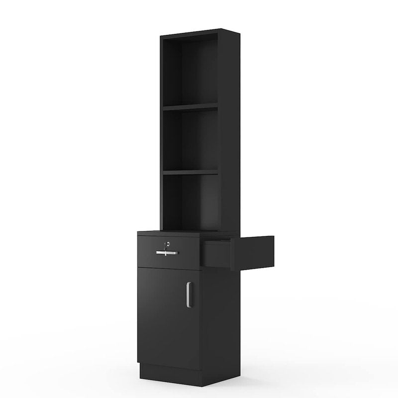 Paddie Hair Salon Stations - Lockable Wall-Mount Barber Stations with Drawer & Storage Cabinet | Black