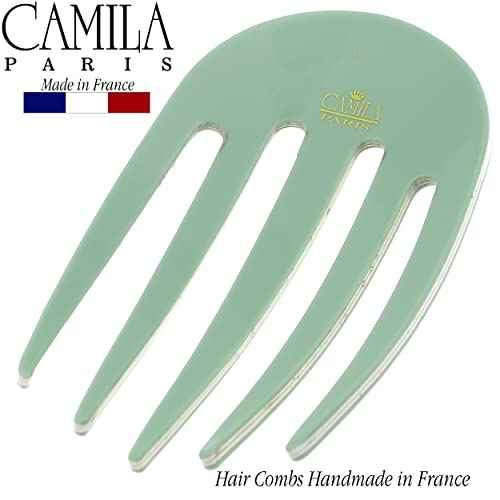 Camila Paris CP3411 French Hair Side Comb Small Rounded, Green, Handmade French Twist Hair Combs, Strong Hold Hair Clips for Women Bun Chignon, No Slip Styling Girls Hair Accessories Made in France