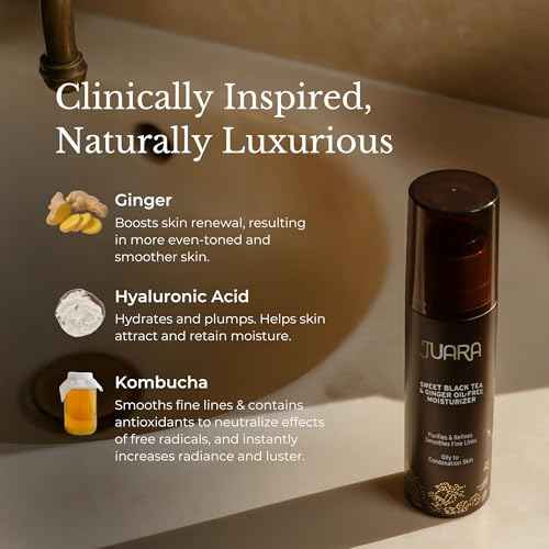 JUARA: Sweet Black Tea & Ginger Oil-Free Moisturizer | Matte Finish Lotion Reduces Shine | Deluxe Moisturizing Facial Treatment | Plumping Hyaluronic Acid | Paraben & Sulfate Free | Vegetarian | 1.7oz