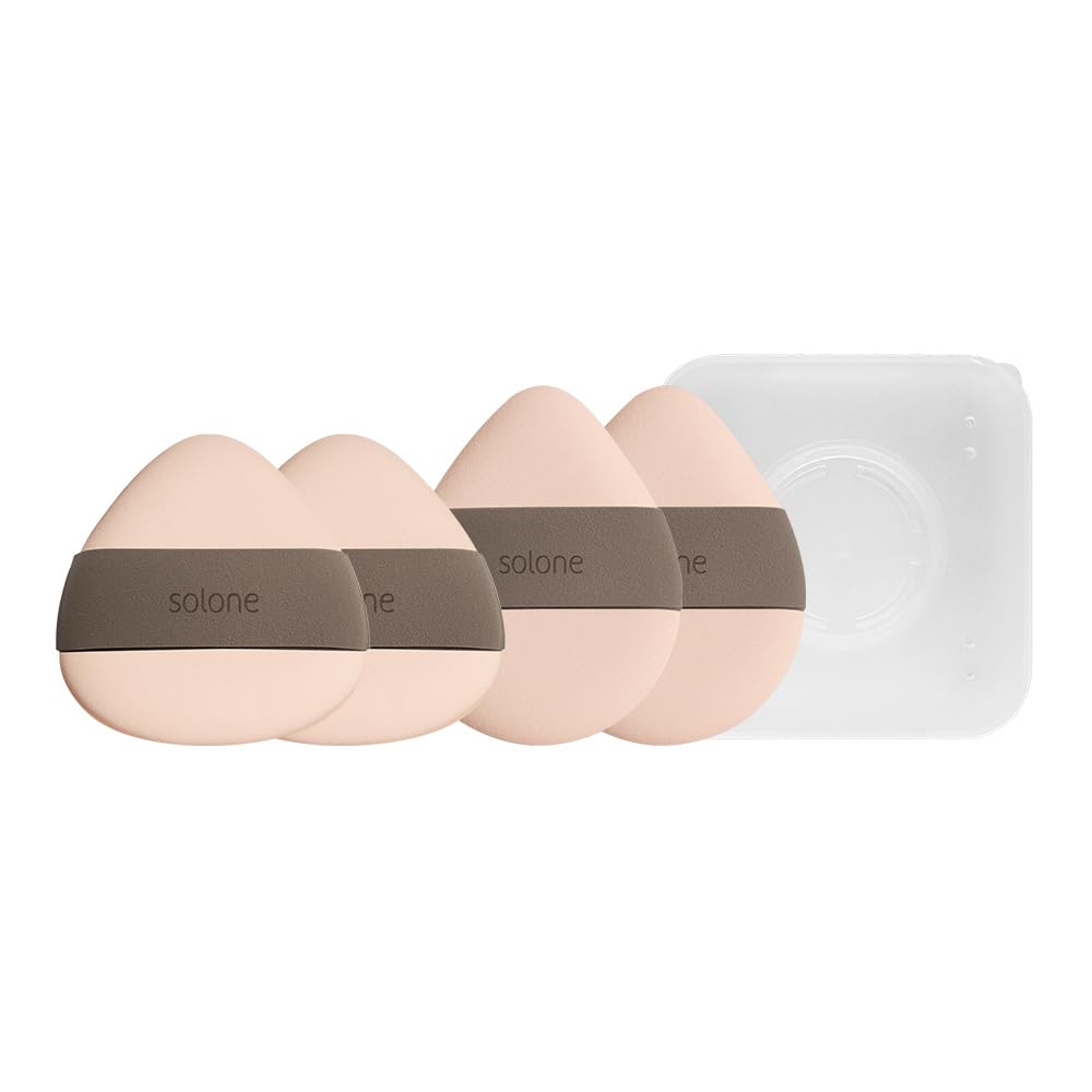 Solone 4 Pcs Double Sided Souffle Makeup Puff Rubycell with Travel Case for Foundation, Concealer, and Powder; Beginner-friendly, Soft Blending Sponge Set