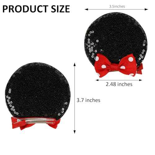 Tobeffect Mouse Ears Hair Bows Clips Glitter Mice Ears Pack Cute Hair Bow Hair Accessories for Women Costume Birthday Party Favor Vacation Halloween Christmas Decoration