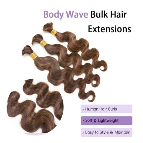 YWIGS Bulk Human Hair for Braiding Body Wave Blend #4/30 Boho Human Hair No Weft Human Braiding Hair 100G 18inch