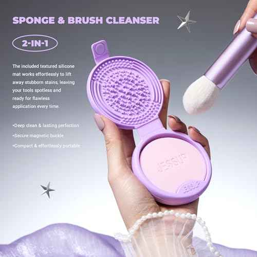 Jessup Premium Makeup Gift Set for Women Teen Girl, 11Pcs Gift Box Kabuki Brush, Makeup Sponge, Powder Puff, Brush Cleaner Mat with Soap, Perfect Present for Birthday Graduation, Luxury Purple T885