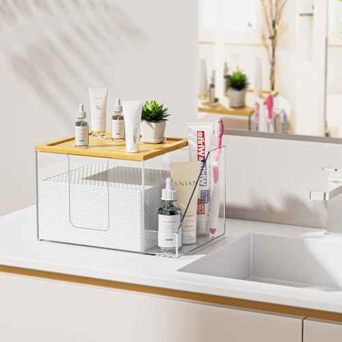 VITVITI Disposable Face Towel Holder Box, Acrylic Clean Skin Club Facial Towel Container with Toothbrush Holders, Large Disposable Face Towels Storage for Bathroom Vanity Makeup, Clear