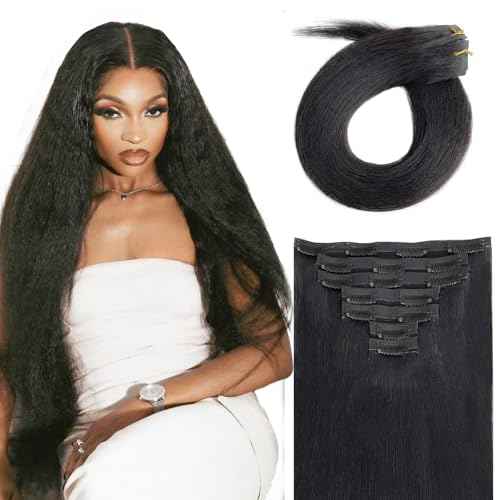 Yaki Seamless Clip in Hair Extensions Human 7Pcs 120g 18 Inch Natural Black Straight Yaki Clips Ins Full Head Brazilian Remy Hair Extensions For Women