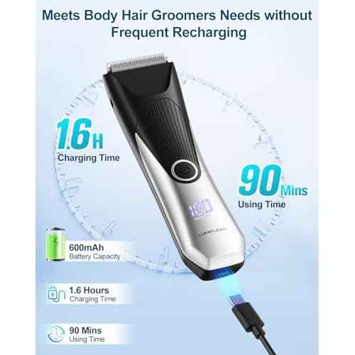 Body Hair Trimmer, LED Display, 6500 RPM Motor Manscaper for Men, 3 Adjustable Combs, USB & Dock Charging, IPX7 Waterproof Body Hair Groomers, Wet or Dry Use for Groin/Legs/Chest