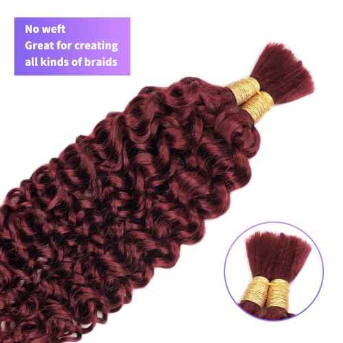Human Braiding Hair Water Wave Bulk Human Hair For Braiding 100g (1pack-2bundles) No Weft 100% Unprocessed Virgin Human Braiding Hair For Boho Braids Water Wave Micro Braiding Human Hair 24inch #99J