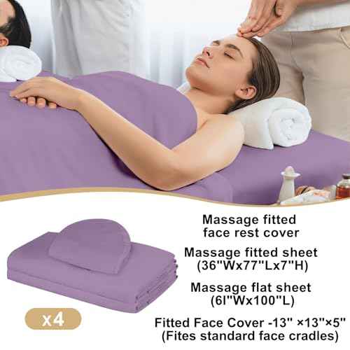 4 Sets Premium Microfiber Massage Table Sheets Set 3 Piece Set Includes Massage Table Cover Fitted Sheet and Fitted Face Rest Cover, Purple