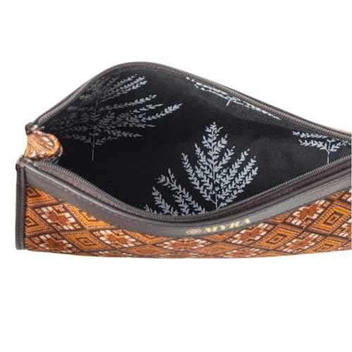 Myra Bag Pouch for Women - Southwestern Aztec Canvas Cosmetic Makeup Bag for Travel - Brown