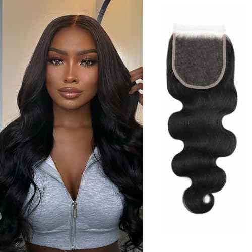 5x5 HD Lace Closure Body Wave Transparent HD Lace Closure Human Hair 12A Brazilian Virgin Human Hair Closure Free Part Pre Plucked with Baby Hair Natural Color 22 Inch