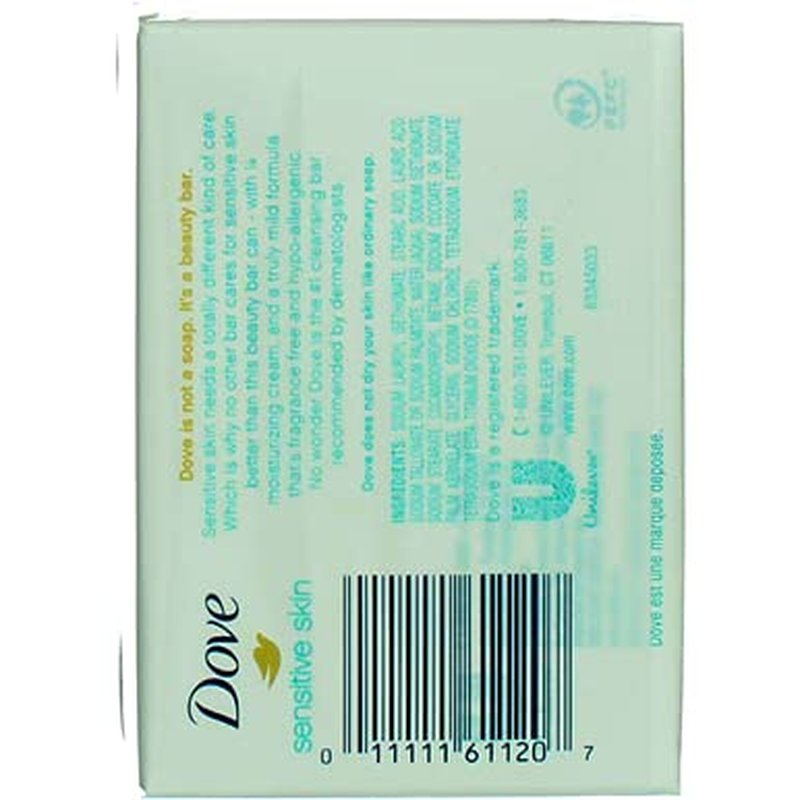 Dove Sensitive Skin Beauty Bar - Unscented Hypo-Allergenic Formula | 4 oz, Pack of 6 Bars