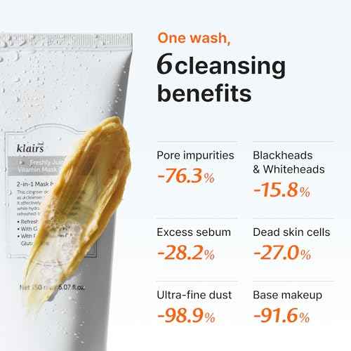 DearKlairs Freshly Juiced Vitamin Clay Mask Cleanser, Deep Pore Wash, Clear Radiant Skin, Tangerine Peel Powder, PHA, Niacinamide 5.07 Fl Oz (Pack of 1)