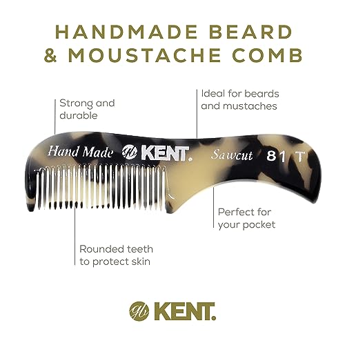 Kent A 81T TW X-Small Gentleman's Beard and Mustache Pocket Comb, Fine Toothed Pocket Size for Facial Hair Grooming and Styling. Saw-cut of Cellulose Acetate, Hand Polished. Hand-Made in England