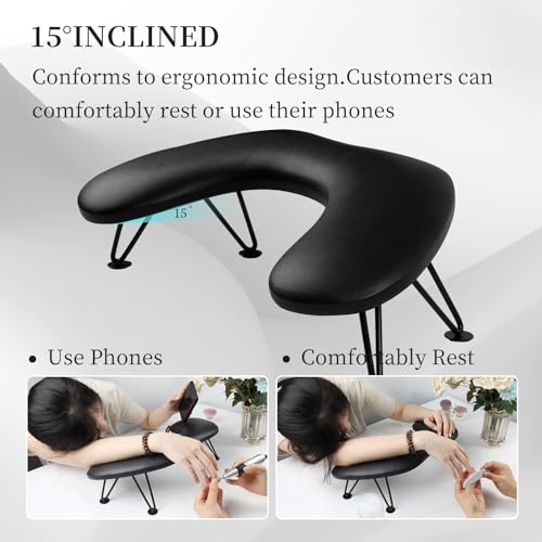 ANGNYA Arm Rest for Nails Tech, U-shaped Hand Rest for Nails Tech Microfiber PU Leather Nail Arm Rest with Detachable Brackets Hand Rest Pillow for Acrylic Nail Cushion (Black)