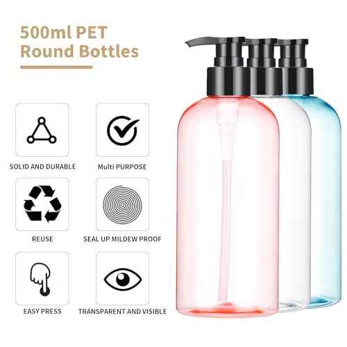 Bynccea Plastic Pump Bottle 16 oz/500 ml Empty Shampoo Pump Bottles Dispenser Portable Pump Bottles for Shampoo and Conditioner Liquid
