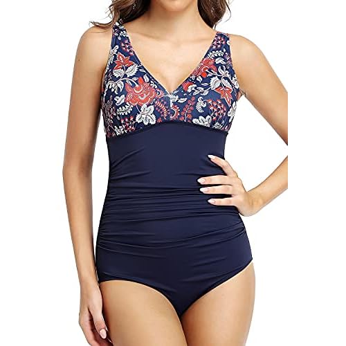 PERONA Women's Tummy Control Swimsuit One Piece Bathing Suit Vintage Printed Swimwear