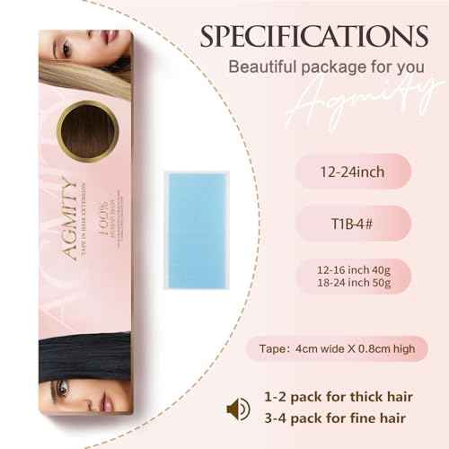 Hair Extensions Real Human Hair Tape in Omber Off Black/Middle Brown 22 inches 20pcs 50g/pack Straight Seamless Weft Skin Hair Tape in Extensions(22 inches #T1b-4)