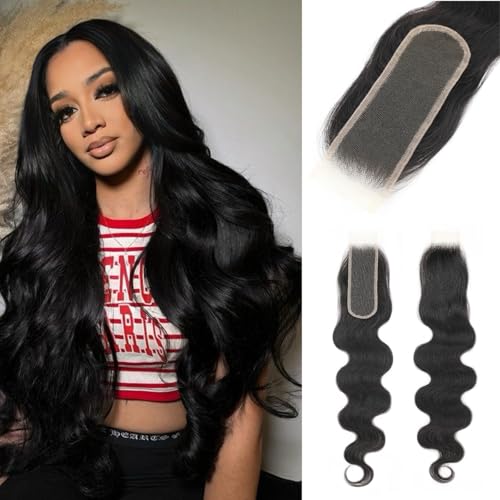 2X6 SKINLIKE 100% Real HD Lace Closure Body Wave Human Hair Closure 0.095mm Ultra-thin Invisible Swiss HD Lace Closure Pre Plucked Small Single Knots Brazilian Virgin Human Hair Kim K Closure 22inch