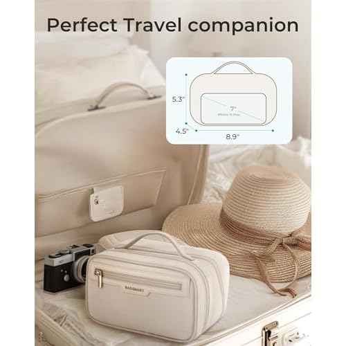 BAGSMART Travel Makeup Bag, Make Up Bag with Multiple Compartments for Organizer, Durable & Compact Cosmetic Organizer for Women for Travel Accessories (Beige)