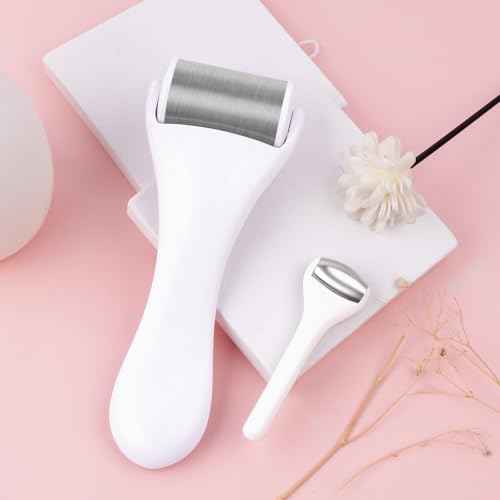 MAANGE Ice Roller For Face & Eye Roller for Puffiness,Stainless Steel Facial Roller Ice Face Roller Mini Roller Set (white 2 pcs)