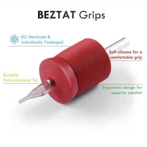 1.25 Inch Ultra Premium Red Soft Silicone Grip w/Long Clear Disposable Tubes & Tips- 15 Pack, Round Tip (7RT)
