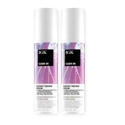 IGK Cash In Instant Repair Hair Serum | Reduce Breakage + Increase Strength | Silicone-Free | 1.7 oz (Pack of 2)