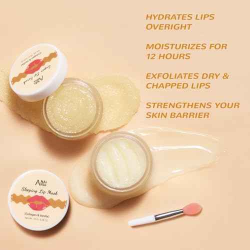 ANAI RUI Lip Mask and Scrub Set, Lip Sleeping Mask & Lip Exfoliator/Scrub for Exfoliating & Lip Overnight Treatment, Lip Care Gift Kits for Dry, Chapped & Dark Lips, Christmas Gifts, Vanilla