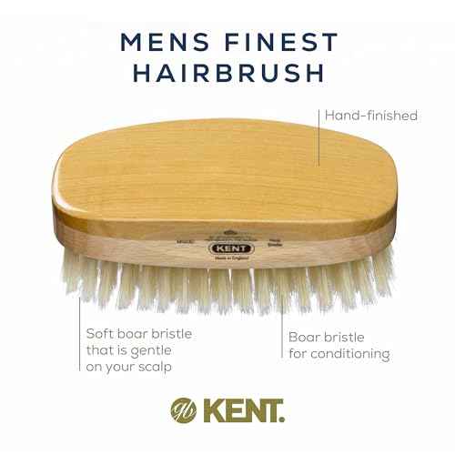 Kent MS23D Finest Men's Military Style Hair Brush - Satin and Beechwood Travel Size Base, Soft Pure White Natural Boar Bristle Ideal for Fine or Thinning Hair and Sensitive Scalps. Beard brush