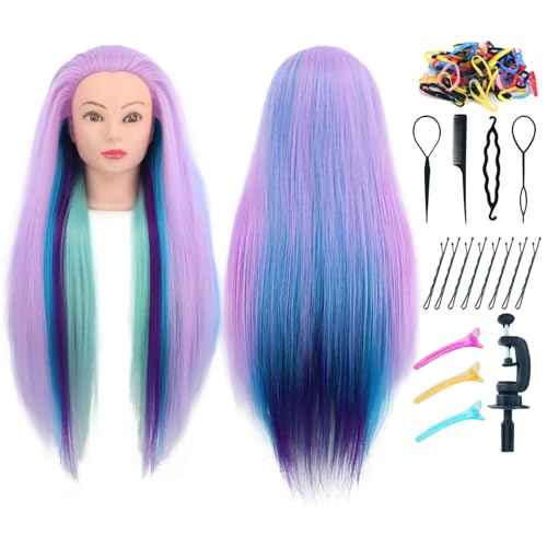 Mannequin Head with Hair piaou 29'' Doll Head for Hair Styling Cosmetology Mannequin Head for Braiding Practice Styling Hairdressing Training Heads with Clamp Holder (Cherry Blossom Four Colors)