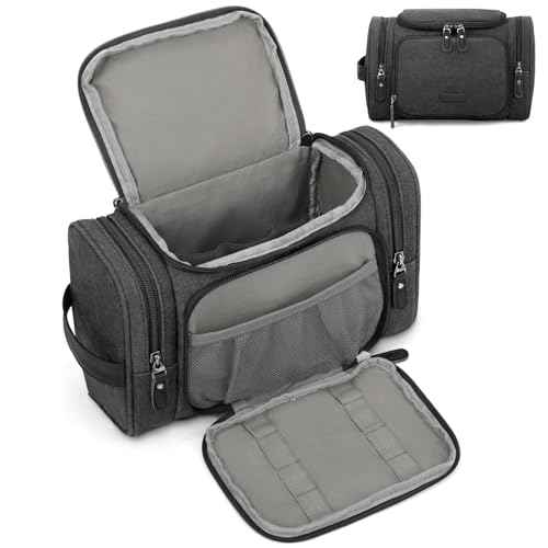 ZOMFELT Travel Toiletry Bag for Men, Canvas Toiletry Dopp Kit Organizer with Wet Pocket, Water-resistant Multiple Pockets Shaving Bag for Gym Essentials and Toiletries Accessories, Black