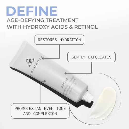 COSMEDIX Define Anti-Aging Face Cream with Hydroxy Acid & Retinol Complex - Age-Defying Facial Moisturizer for Fine Lines, Wrinkles & Uneven Skin - Lightweight PM Facial Treatment for All Skin Type