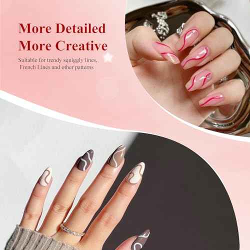 Nail Art Gel Liner Set, 12 Colors Black Red Pink Yellow Green Glitter Fall Winter Gel Polish for Swirl French Tip Painting Designs Soak Off Built Thin Brush DIY Nail Design Kit