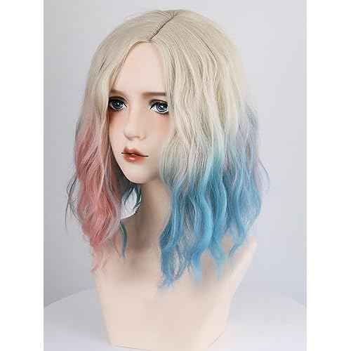 Enid Sinclair Wigs with Headband Curly Blonde Pink Blue Wigs for Halloween
