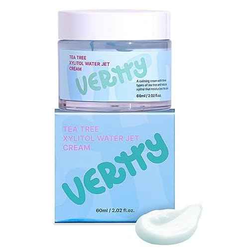 vertty Tea Tree XYLITOL Hydrating Facial Cream | Cooling, Redness Relief, Moisturizing Water Cream | Non-Comedogenic Moisturizer for Face | Long-lasting Hydration | Teens & Kids Skin Care (2oz)