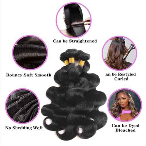 12A Human Hair Bundles 16 18 20 Inch Body Wave Bundles Human Hair 100% Unprocessed Brazilian Virgin Hair Body Wave 3 Bundles Deals Human Hair Extensions Quick Weave For Black Women Natural Black