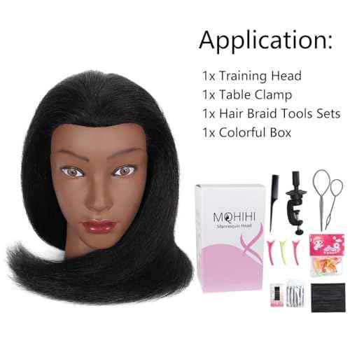 16" MQHIHI Mannequin Head Human Hair, 100% Real Hair Cosmetology Manikin Doll Head for Hairdresser Practice Braiding with Free Clamp Holder and Tools (16 Inch)