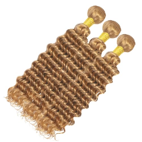 Blonde Deep Wave Human Hair Bundles 10 12 14 Inch Deep Wave Bundles Human Hair Extensions Double Weft Weave for Women 27 Color
