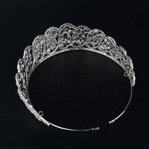 QXMYOO Princess Pearl Crowns Cubic Zirconia Queen Tiaras for Bride Headdress Vintage Birthday Prom Pageant Wedding Tiaras and Crowns Silver Crystal Bridal Hair Accessories