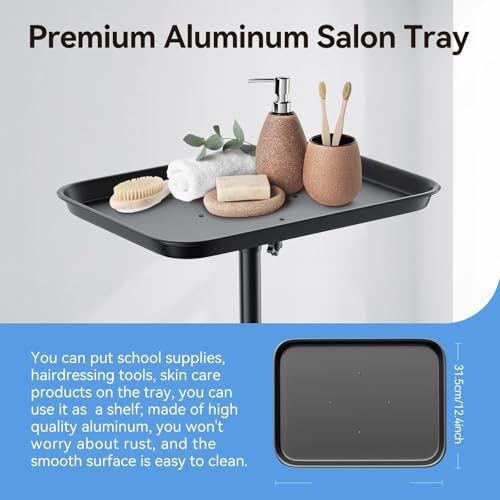 Salon Tray, Adjustable Height Salon Rolling Tray Cart with Wheels, Aluminum Hairstylist Color Tattoo Tray with Wheels for Salon&Spa Use(36inch)