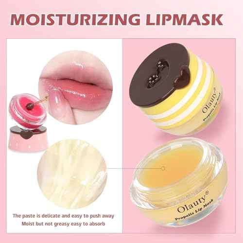 6 PCS Bee Lip Balm Honey Pot, Moisturising Sleep Lip Mask to Reduce Lip Lines, Propolis Lip Mask Overnight Hydrating Lip Balm with Stick for Dry, Chapped & Cracked Lips
