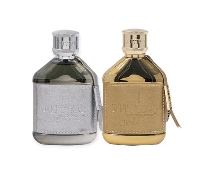 Dumont Nitro Gold & Nitro Elixir Extrait De Parfum 100ml (3.4 Oz Each) – Long Lasting Perfume Combo for Men & Women – Citrus Woody Amber & Warm Spicy Fragrance – Luxury Scent Set – Pack of 2