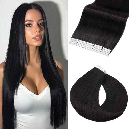 Rich Choices Tape in Hair Extensions Human Hair, 40pcs 100g 100% Remy Tape Hair Extensions Real Human Hair,Seamless Balayage Skin Weft Tape in Hair Extension 22 Inch #1B Natural Black