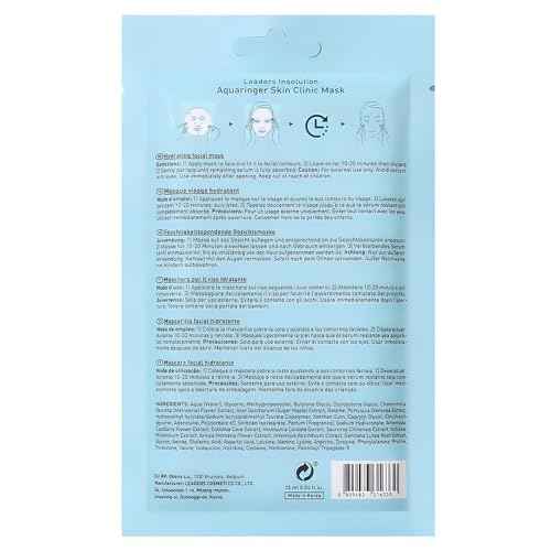 Leaders Insolution Aquaringer Skin Clinic Mask | Intense Hydration Treatment Mask with Swiss Glacial Water & Power Peptides | Moisturizing & Firming for Dry Skin, Fine Lines (5 Sheets)